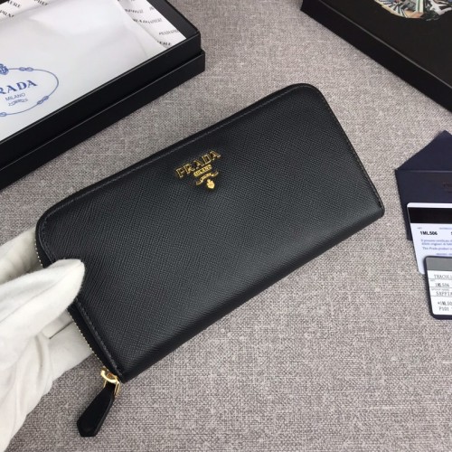 Prada Womens Bags Clutch Wallets Black Large Saffiano Leather Wallet with Original Box 1ML506_QWA_F0002
