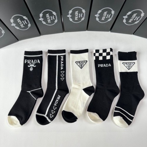 Prada Socks 5 Pairs with Original Box Luxury Brand Breathable Chanel Sock   