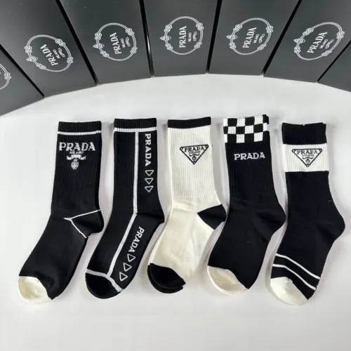 Prada Socks 5 Pairs with Original Box Luxury Brand Breathable Chanel Sock   