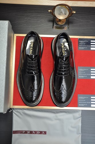 Prada Mens Shoes Business Casual Luxury Brand Dress Shoes with Original Box