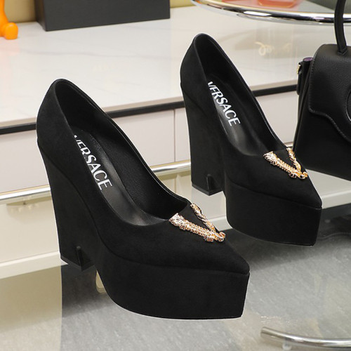 Versace Brand Womens Sandals Shoes Pumps Leather Big Size LA MEDUSA LEATHER PUMPS with 6cm High Platform and 14cm Heel Design  