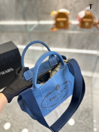 Prada Womens Shoulder Bags Denim Shopping Bag with Original Box