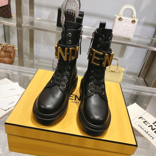 Fendi Womens Shoes Fashion Boots Luxury Brand Fendi Fendigraphy Black leather biker boots with Original Box 8T8355AKY6F1H1K