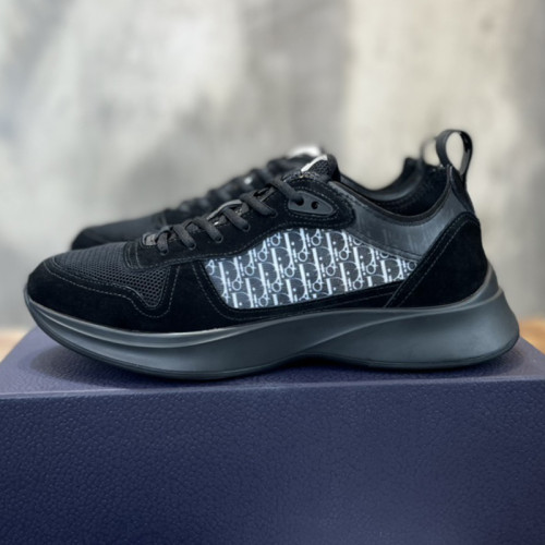 Dior Mens Shoes Luxury Sneakers B25 RUNNER SNEAKER Black Suede with White Technical Mesh and Black Dior Oblique Canvas with Original Box 3SN283YUH_H900