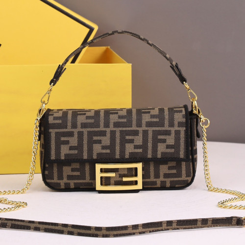 Fendi Womens Bag Shoulder Bags Luxury Brand Baguette Brown fabric bag Fashion Bags for Women with Original Box 8BR600A6V5F17U4