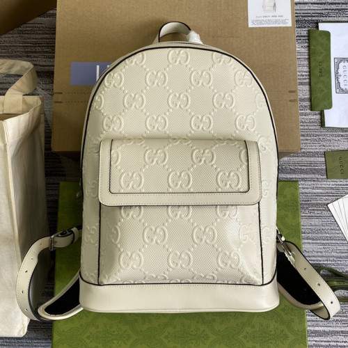Gucci Womens Mens Fashion Bags Shoulder Backpacks Luxury Brand GG embossed backpack in white leather 658579 1W3BN 1000 with Original Box