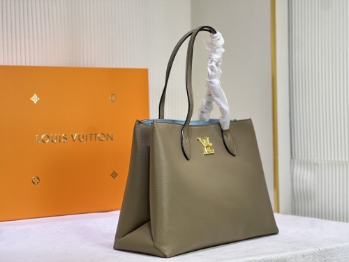 Louis Vuitton Womens Bags Handbags Luxury Brand Fashion Type LOCKME SHOPPER Black Grained calf leather M57345  