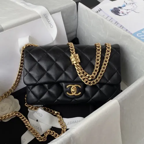 Chanel Womens Shoulder Bags Luxury Brand with Original Box Small Flap Bag With Top Handle Lambskin & Gold-Tone Metal Black