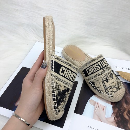 Dior Womens Shoes Slippers Dior Granville Espadrille Dior Oblique Embroidered Cotton with Original Box