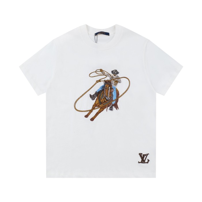 Louis Vuitton Luxury Brand Men Womens Short Sleeve T-Shirt Graphic Embroidered Cotton T-Shirt 1AFXNO   