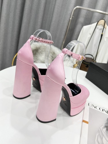 Versace Brand Womens Sandals Shoes Pumps Leather Big Size LA MEDUSA LEATHER PUMPS with 5cm High Platform and 15cm Heel Design  