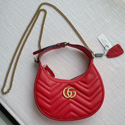 Gucci Womens Bags Shoulder HandBags Luxury Brand Gucci GG Marmont half-moon-shaped mini bag in leather with Original Box 699514 DTDHT 9022