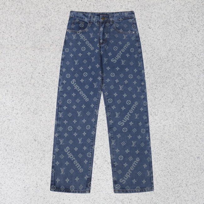 Louis Vuitton x Supreme Luxury Brand Women Mens Pant Jeans   H547