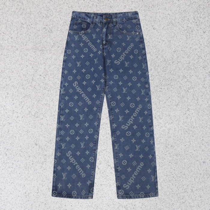 Louis Vuitton x Supreme Luxury Brand Women Mens Pant Jeans   H547