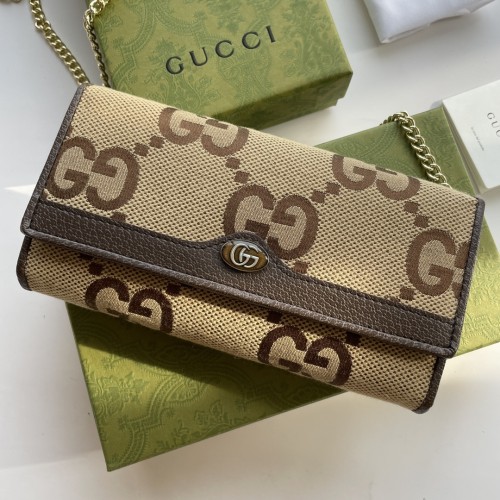Gucci Womens Mens Bags Wallets Luxury Brand Gucci Beige / Ebony GG Supreme Canvas Ophidia Chain Wallet with Original Box 546592 96IWS 8745