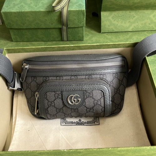 Gucci Womens Mens Bags Travel Handbags Luxury Brand GG Ophidia belt bag in grey and black Supreme 733868 UULHK 8576 with Original Box