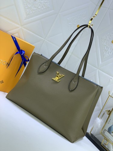 Louis Vuitton Womens Bags Handbags Luxury Brand Fashion Type LOCKME SHOPPER Black Grained calf leather M57345  