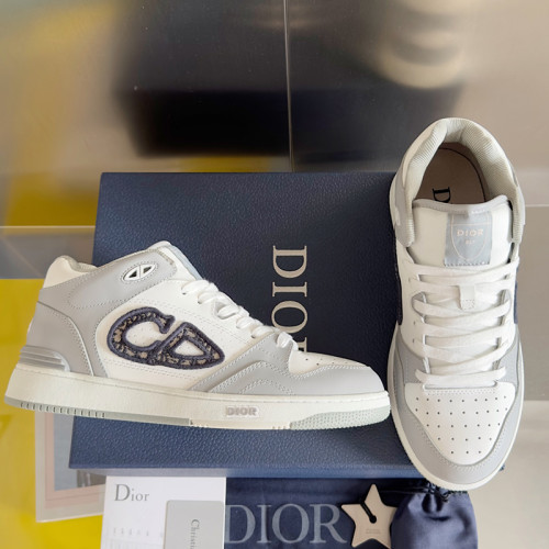 Dior Mens Shoes Sneakers Luxury Brand Christian Dior B57 MID-TOP SNEAKER Gray and White Smooth Calfskin with Beige and Black Dior Oblique Jacquard Whatsapp 