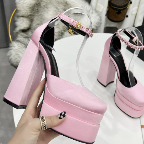 Versace Brand Womens Sandals Shoes Pumps Leather Big Size LA MEDUSA LEATHER PUMPS with 5cm High Platform and 15cm Heel Design  