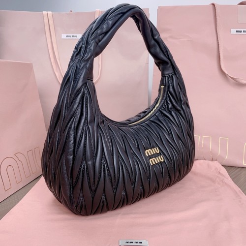 MiuMiu Womens Fashion Handbags Shoulder Bag Leather Luxury Brand Miu Miu Wander Matelasse Nappa Leather Hobo Bag  