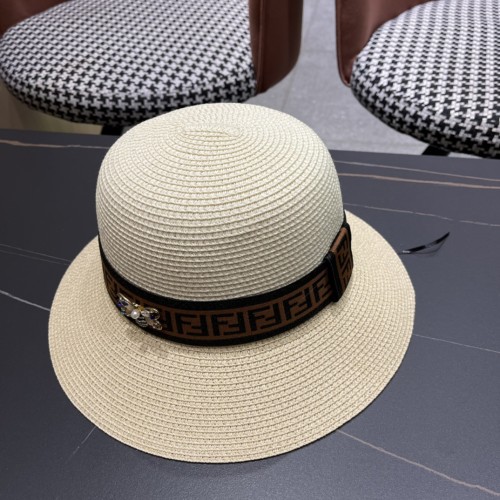 Fendi Womens Bucket Hat Straw Hat Luxury Brand Design Fendi Cap with Original Box  