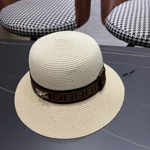 Fendi Womens Bucket Hat Straw Hat Luxury Brand Design Fendi Cap with Original Box  