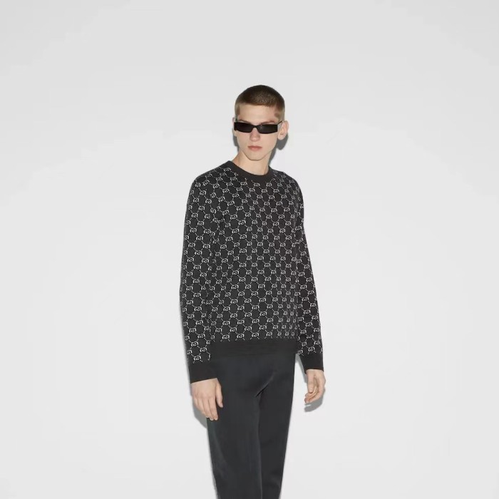 Gucci Men Womens Sweater Luxury Brand Womens Knitwear WOOL JACQUARD SWEATER WITH GG SHADOW 794503 XKEAP 1150 Top Quality   