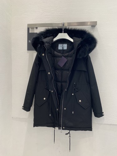 Prada Design Womens Cardamine Winter Windprood Down Jackets Keep Warm 90% White Duck Down