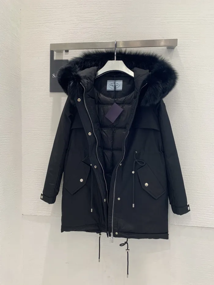 Prada Design Womens Cardamine Winter Windprood Down Jackets Keep Warm 90% White Duck Down