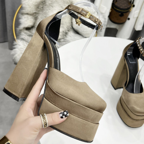 Versace Brand Womens Sandals Shoes Pumps Leather Big Size LA MEDUSA LEATHER PUMPS with 5cm High Platform and 15cm Heel Design  