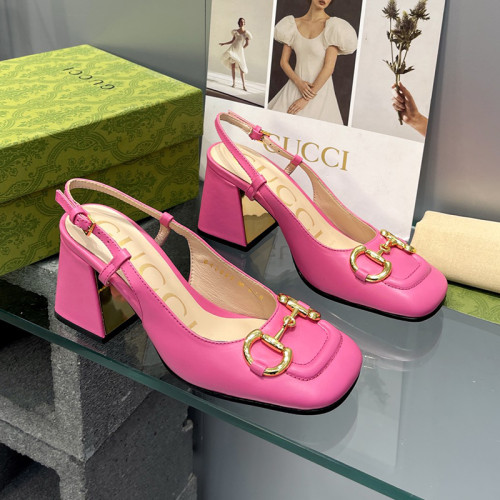 Gucci Womens Shoes Sandals Summer Design Luxury Brand Women's mid-heel slingback with Horsebit in leather with Original Box Whatsapp 