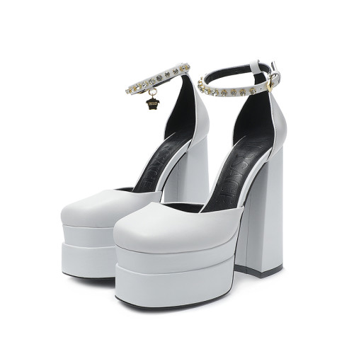 Versace Brand Womens Sandals Shoes Pumps Leather Big Size LA MEDUSA LEATHER PUMPS with 5cm High Platform and 15cm Heel Design  
