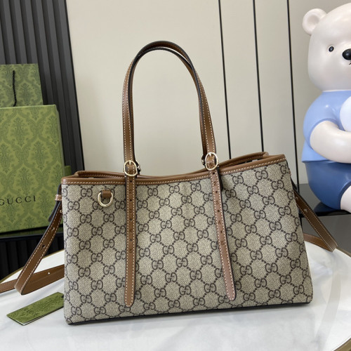 Gucci Womens Bags Shoulder Messenger Bag Luxury Brand GG Emblem small tote bag in beige and dark brown canvas with Original Box 815214 FAD6L 9758