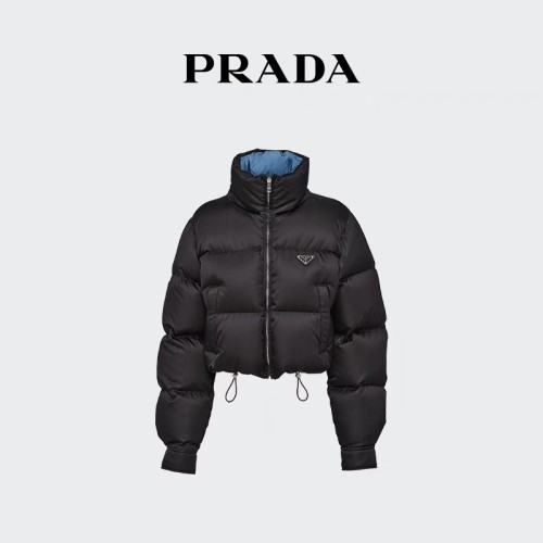 Prada Womens Coat Down Jacket Luxury Brand Women Jacket Re-Nylon cropped down jacket 292056_1WQ8_F0002_S_222 Top Quality   