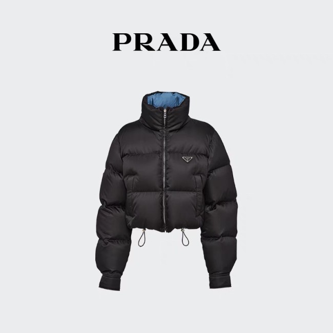 Prada Womens Coat Down Jacket Luxury Brand Women Jacket Re-Nylon cropped down jacket 292056_1WQ8_F0002_S_222 Top Quality   