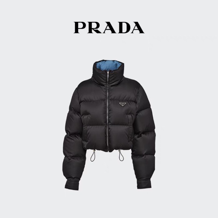 Prada Womens Coat Down Jacket Luxury Brand Women Jacket Re-Nylon cropped down jacket 292056_1WQ8_F0002_S_222 Top Quality   