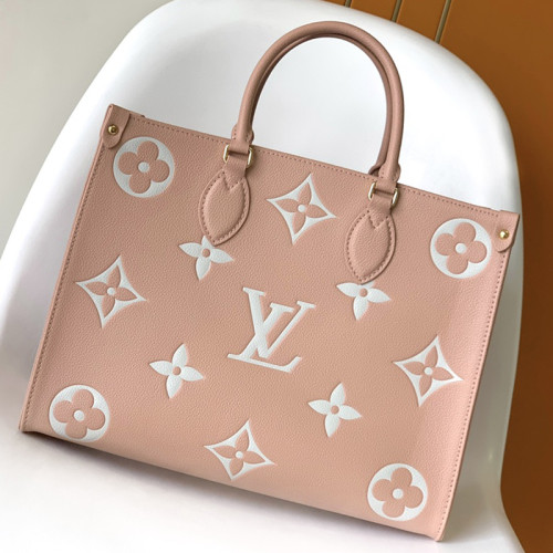 Louis Vuitton Womens Bags Handbags Luxury Brand Louis Vuitton M46286 OnTheGo MM Trianon Pink / Cream Embossed grained cowhide leather  