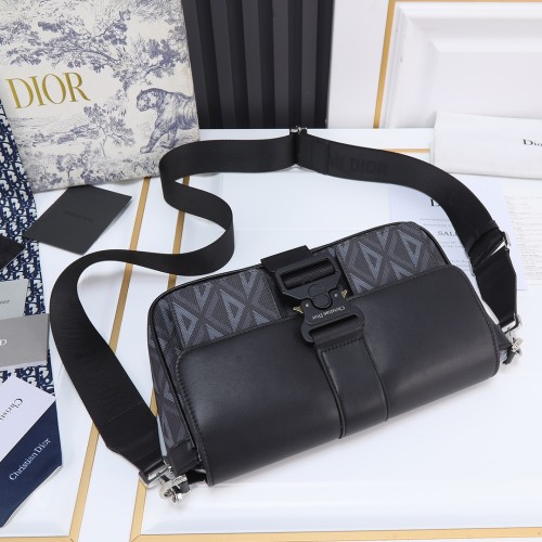 Dior Womens Mens Bags Shoulder Bags Luxury Brand Design Fashion Type DIOR HIT THE ROAD BAG WITH STRAP Black CD Diamond Canvas and Smooth Calfskin with Original Box 1ESME157CDP_H43E