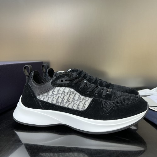 Dior Mens Shoes Luxury Sneakers B25 RUNNER SNEAKER Dior Gray and White Smooth Calfskin with Beige and Black Dior Oblique Jacquard with Original Box  