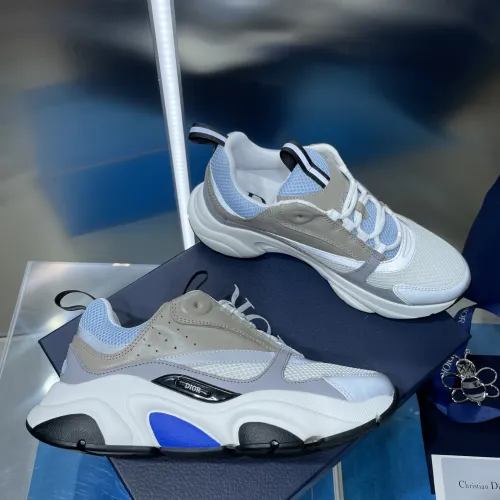 Dior Mens Shoes Sneakers Luxury Brand Breathable Design B22 SNEAKER White and Blue Technical Mesh and Gray Calfskin with Original Box 3SN231YXX_H865