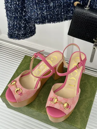 Gucci Womens Shoes Slippers 11cm High Heel Gucci Luxury Brand WOMEN'S HORSEBIT FLATFORM SANDAL with Original Box  
