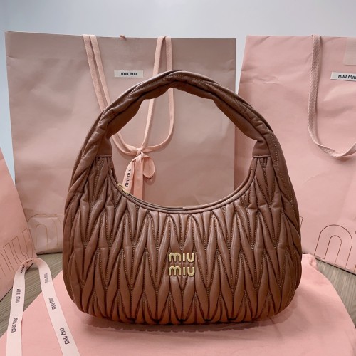MiuMiu Womens Fashion Handbags Shoulder Bag Leather Luxury Brand Miu Miu Wander Matelasse Nappa Leather Hobo Bag  