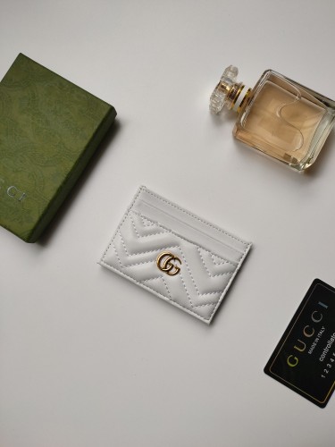 Gucci Womens Bag Wallets Card Holder Luxury Brand Black Leather GG Marmont Card Case with Original Box
