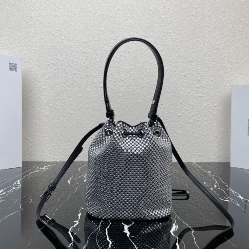 Prada Womens Shoulder Bags Luxury Brand Black Saffiano leather mini-pouch with Original Box 1BE067_RV44_F0134_V_WOM  