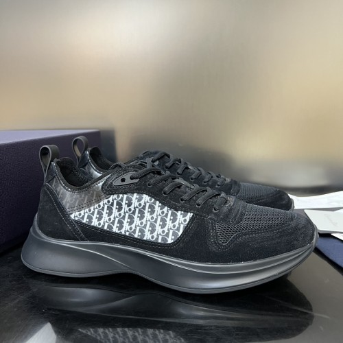 Dior Mens Shoes Luxury Sneakers B25 RUNNER SNEAKER Dior Gray and White Smooth Calfskin with Beige and Black Dior Oblique Jacquard with Original Box  