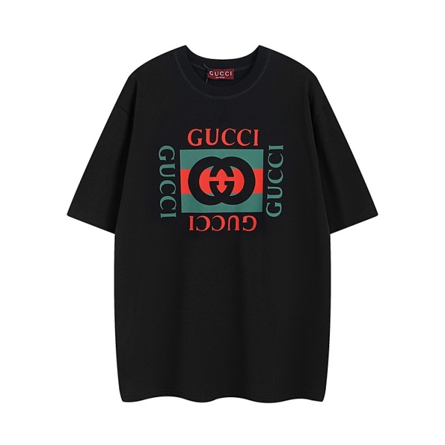 Gucci Luxury Brand Women Mens Short Sleeve T-Shirt COTTON JERSEY T-SHIRT BLACK GUCCI PRINT   