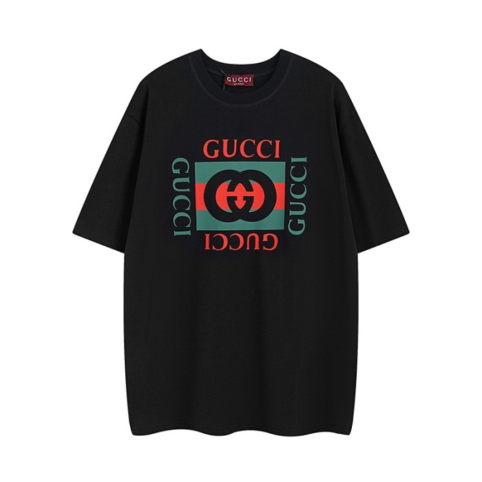 Gucci Luxury Brand Women Mens Short Sleeve T-Shirt COTTON JERSEY T-SHIRT BLACK GUCCI PRINT   