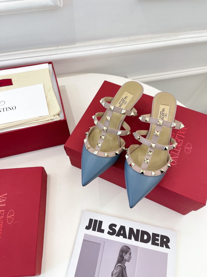 Valentino Women Shoes Mule Sandals Pointed Toe Slippers ROMAN STUD SLIDE SANDAL IN QUILTED NAPPA 5cm Heel with Original Box Whatsapp 
