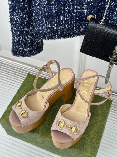 Gucci Womens Shoes Slippers 11cm High Heel Gucci Luxury Brand WOMEN'S HORSEBIT FLATFORM SANDAL with Original Box  