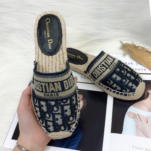 Dior Womens Shoes Slippers Dior Granville Espadrille Dior Oblique Embroidered Cotton with Original Box